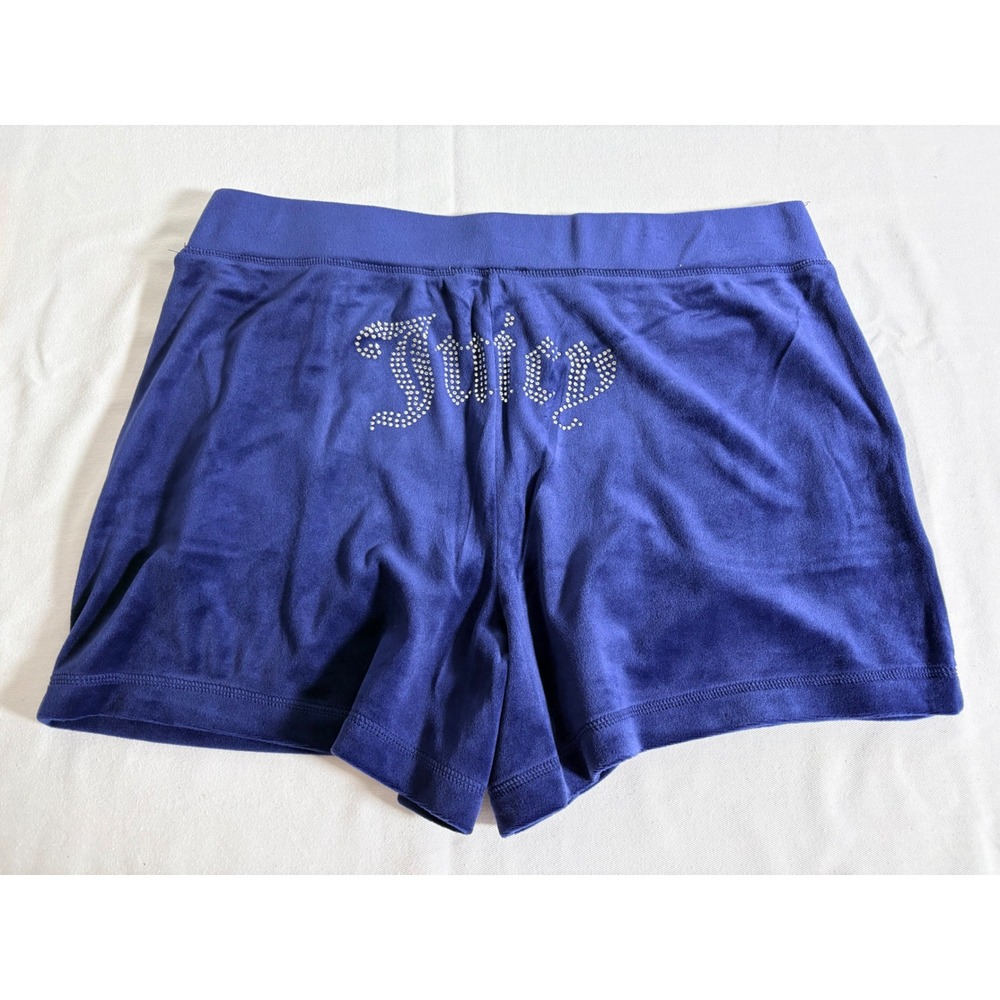 Juicy Couture Velour Lounge Shorts pockets large Blue new Rhinestone Back Logo